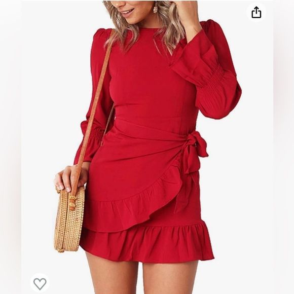 Dresses & Skirts - Women’s M long sleeve red ruffle shirt patty dress NEW